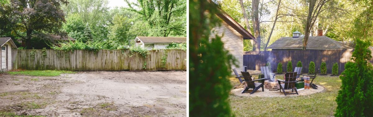 Beautiful before and after fire pit seating