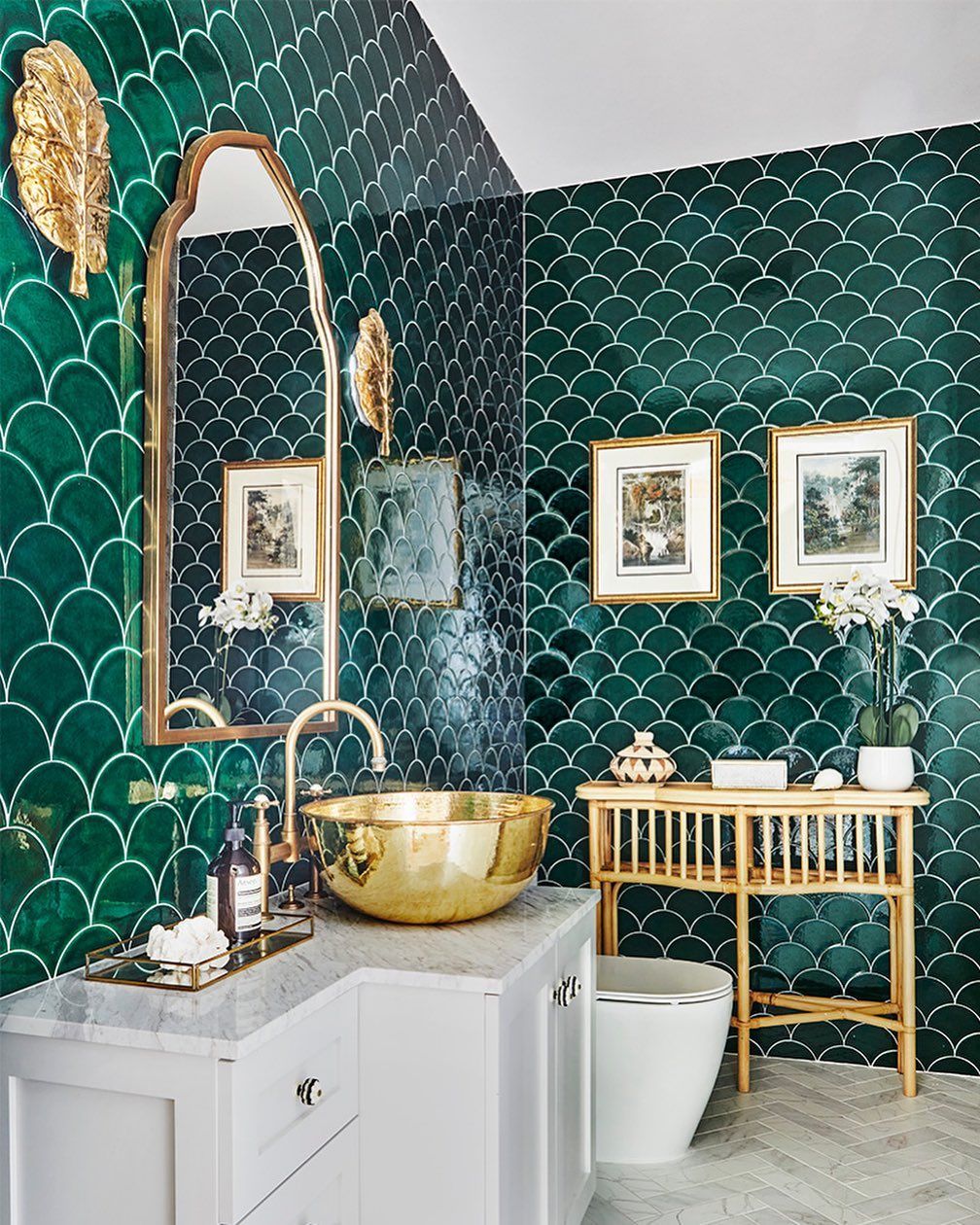 Beautiful fish skin tiles green