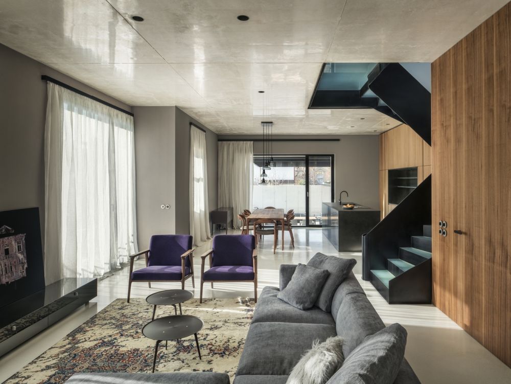 Beautiful living room with concrete floor