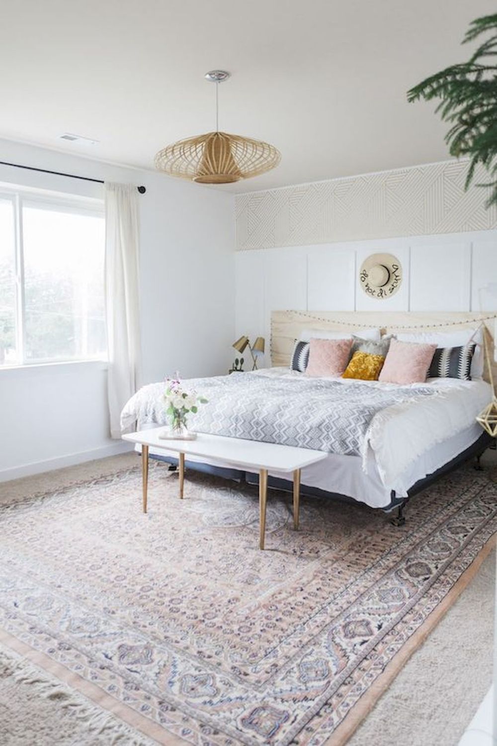 Beautiful white boho bedroom interior design