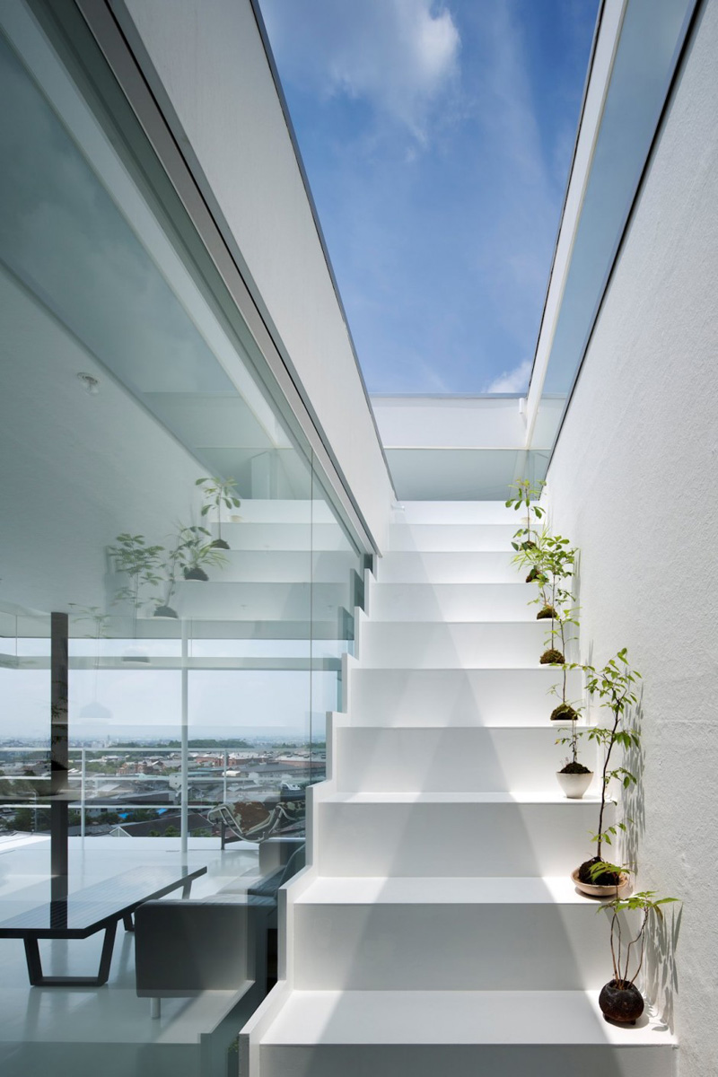 Beautiful white stairs and glass rooftop