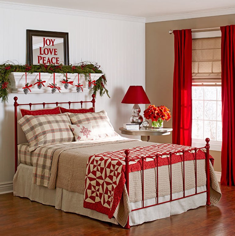 Bedroom decorated for Christmas