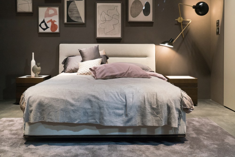 Bedroom in gray with above gray art