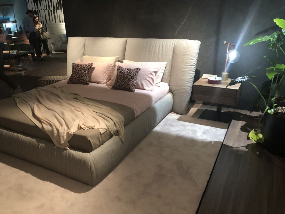 Bedroom with an oversized gray bedroom