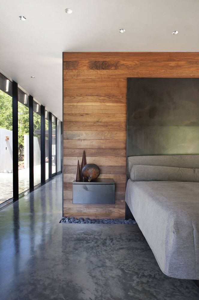 Bedroom with polished concrete floor