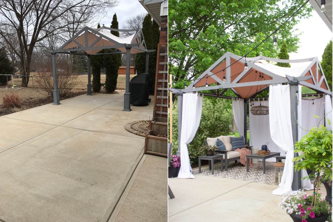 Before and after backyard patio