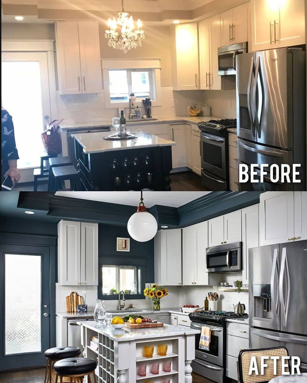 Before and after kitchen remodel just by changing the colors