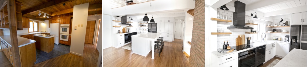 Before and after kitchen renovation with new appliances