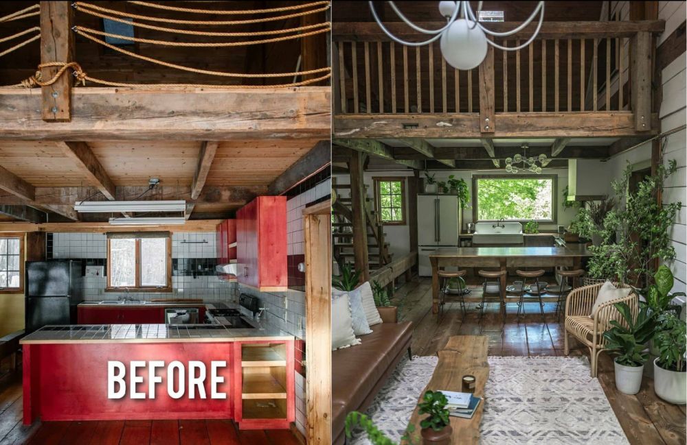 Before and after kitchen with rustic decor