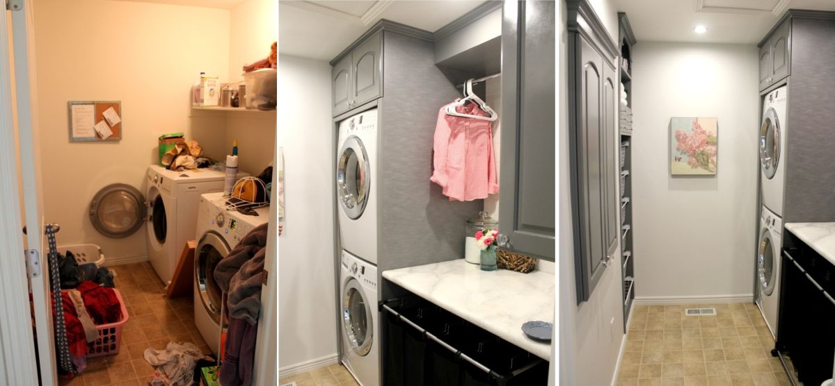 Before and after laundry room renovation