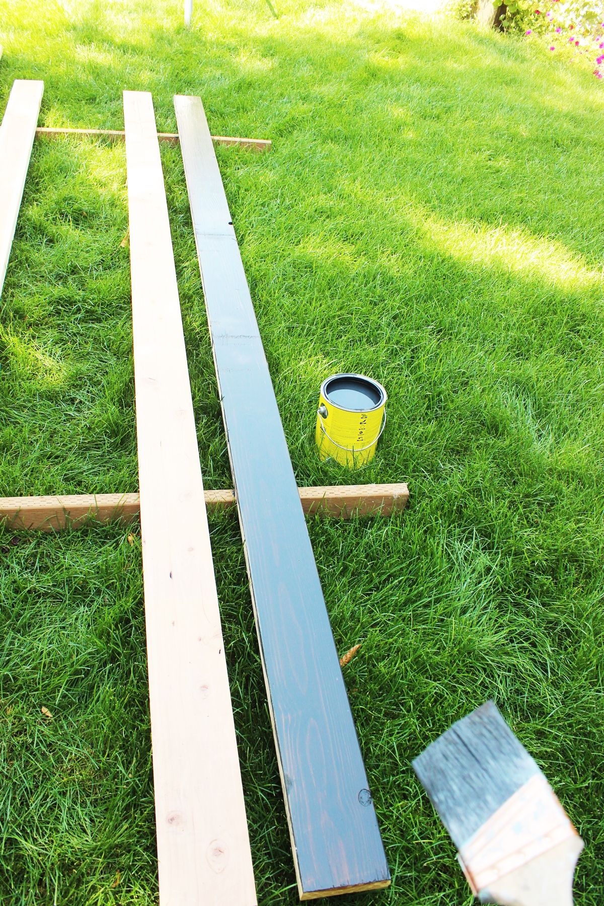 How to stain and seal a wood pergola - before stain dries