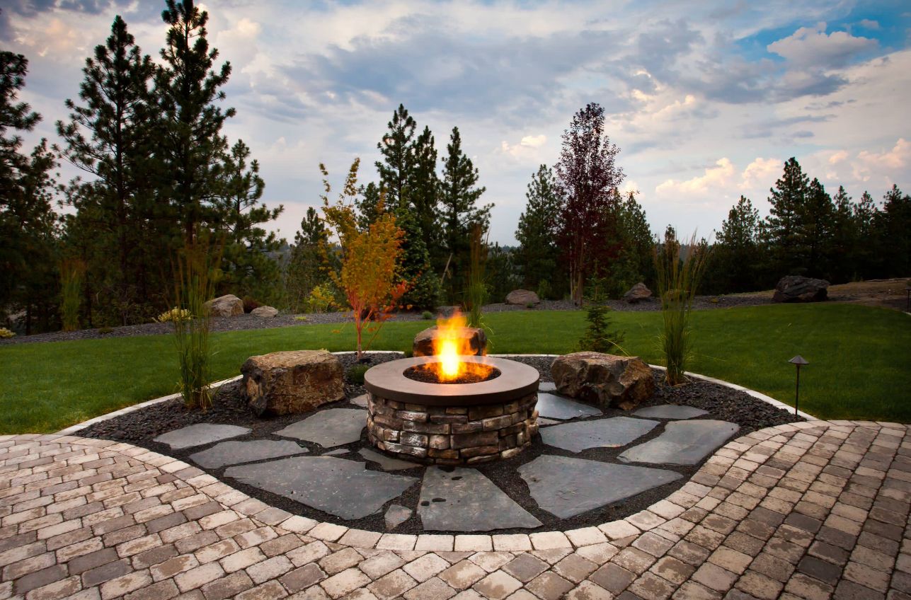 Birck fire pit and flagstone path