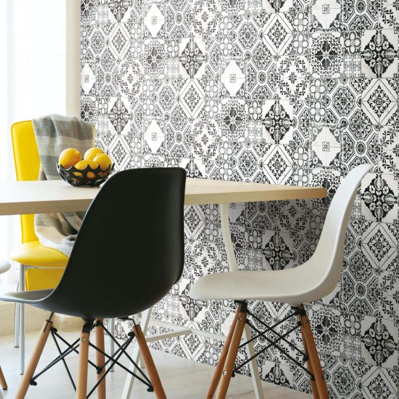 Black Mediterranean Tile Peel and Stick Wallpaper