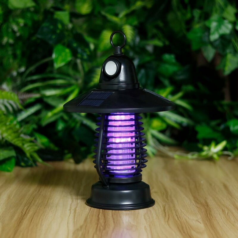 Black Solar Powered LED Outdoor Bug Zapper Lantern