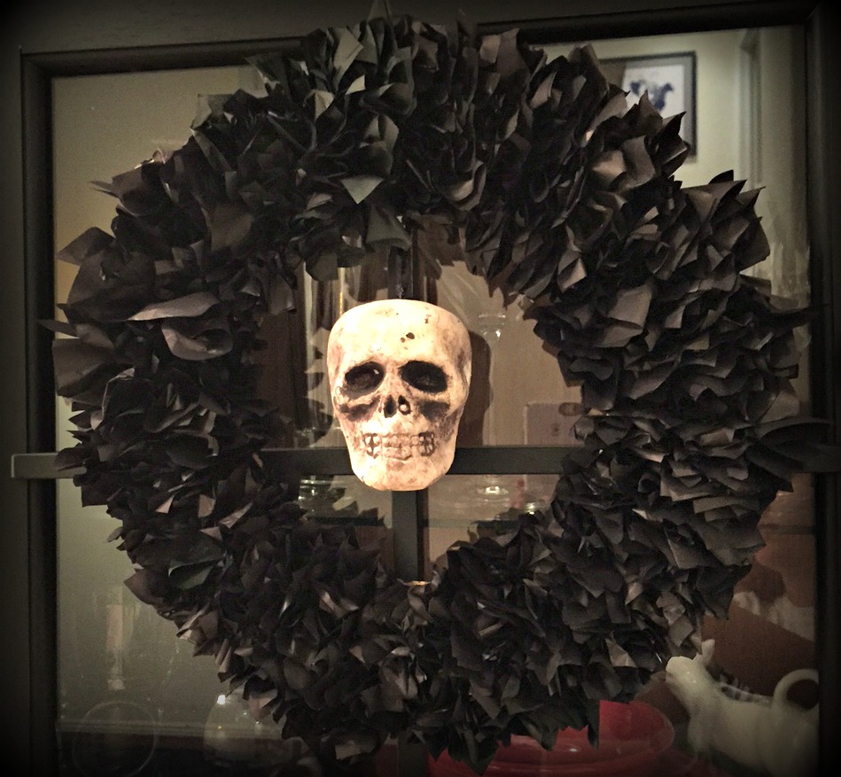 Black Tissue Paper Halloween Wreath