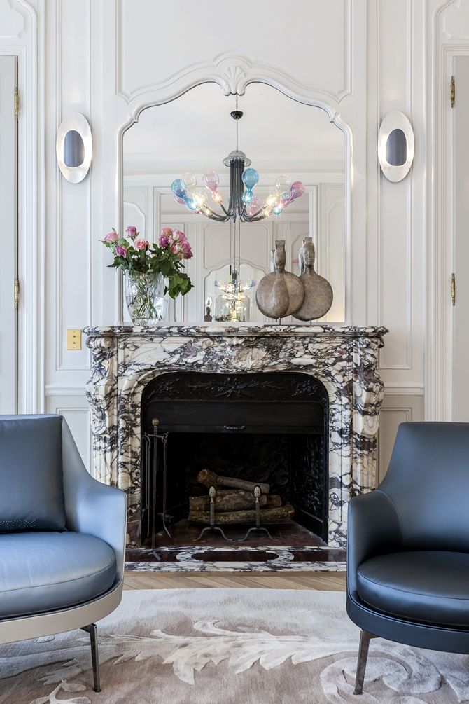 Black and white marble fireplace design