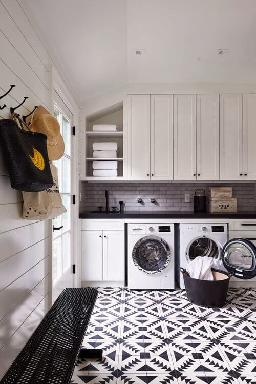 Black and white mudroom decor