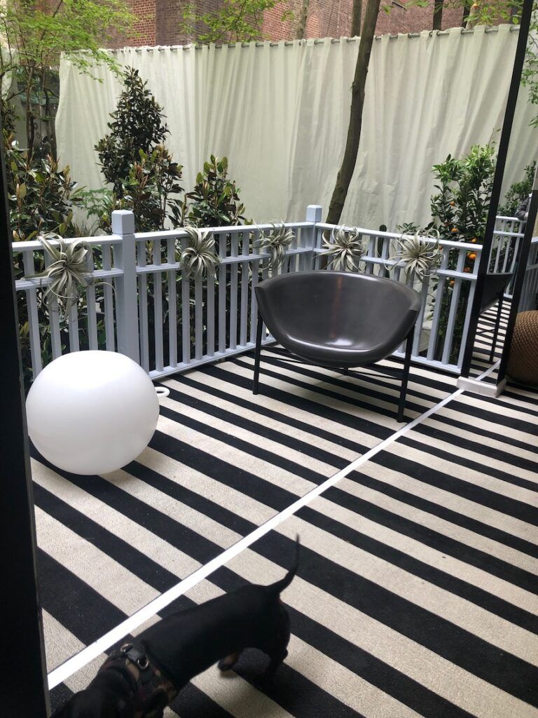 Black and white striped carpet