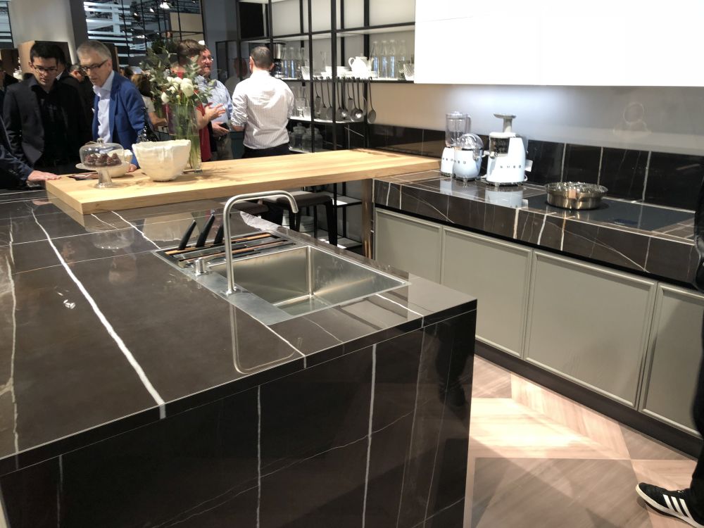 Black marble with white veins kitchen countertop