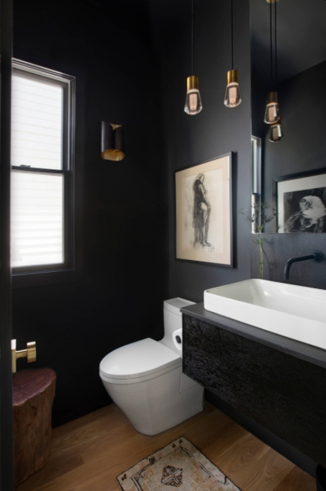 Black powder room decor