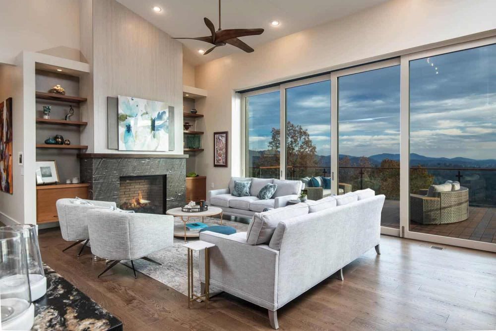 Blue Ridge Mountains Residence by Retro Fit Design in collaboration with Living Stone Design fireplace livinf