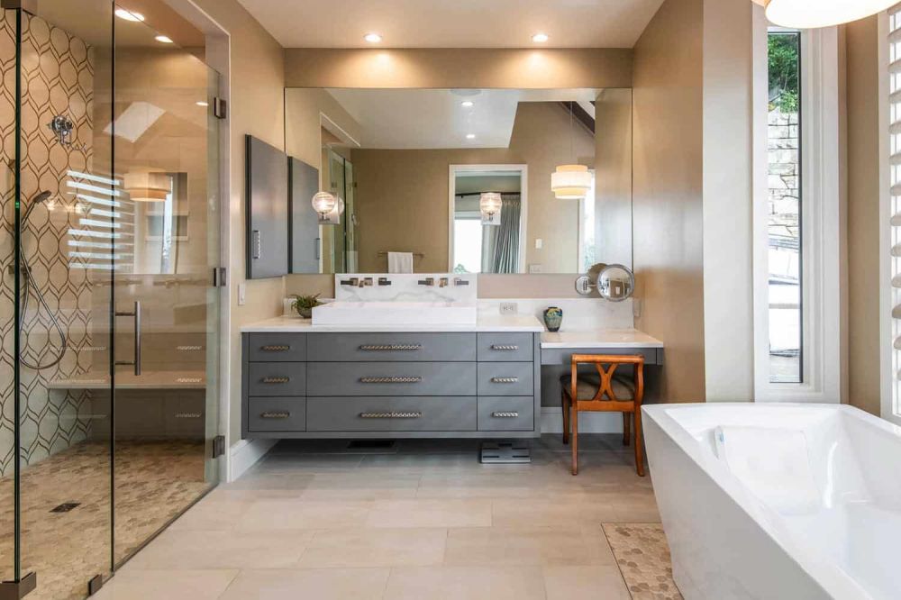 Blue Ridge Mountains Residence by Retro Fit Design in collaboration with Living Stone Design master bath