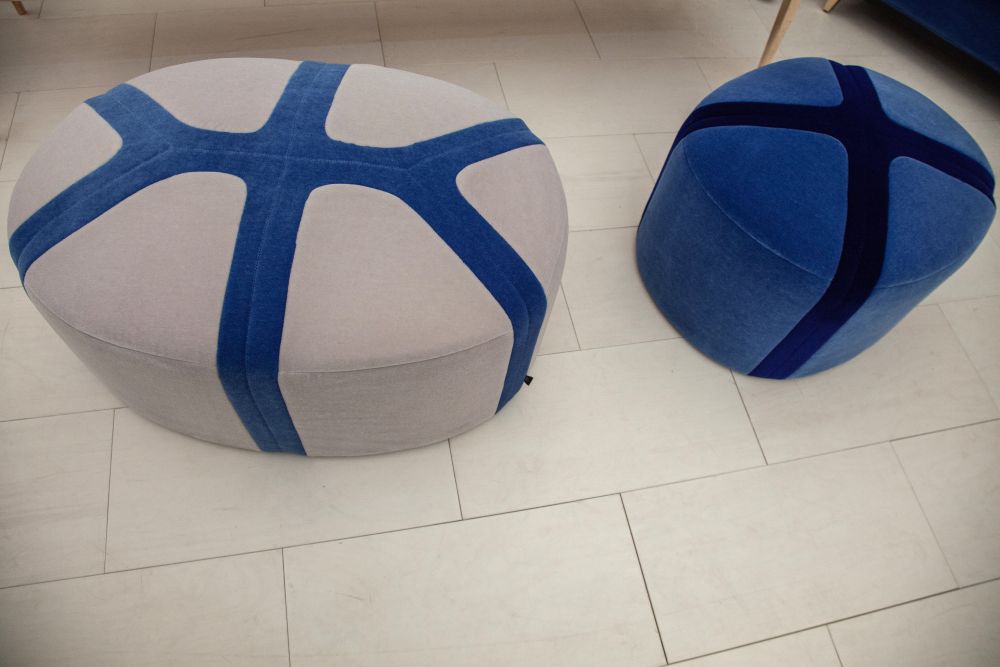 Blue and grey round ottoman shape