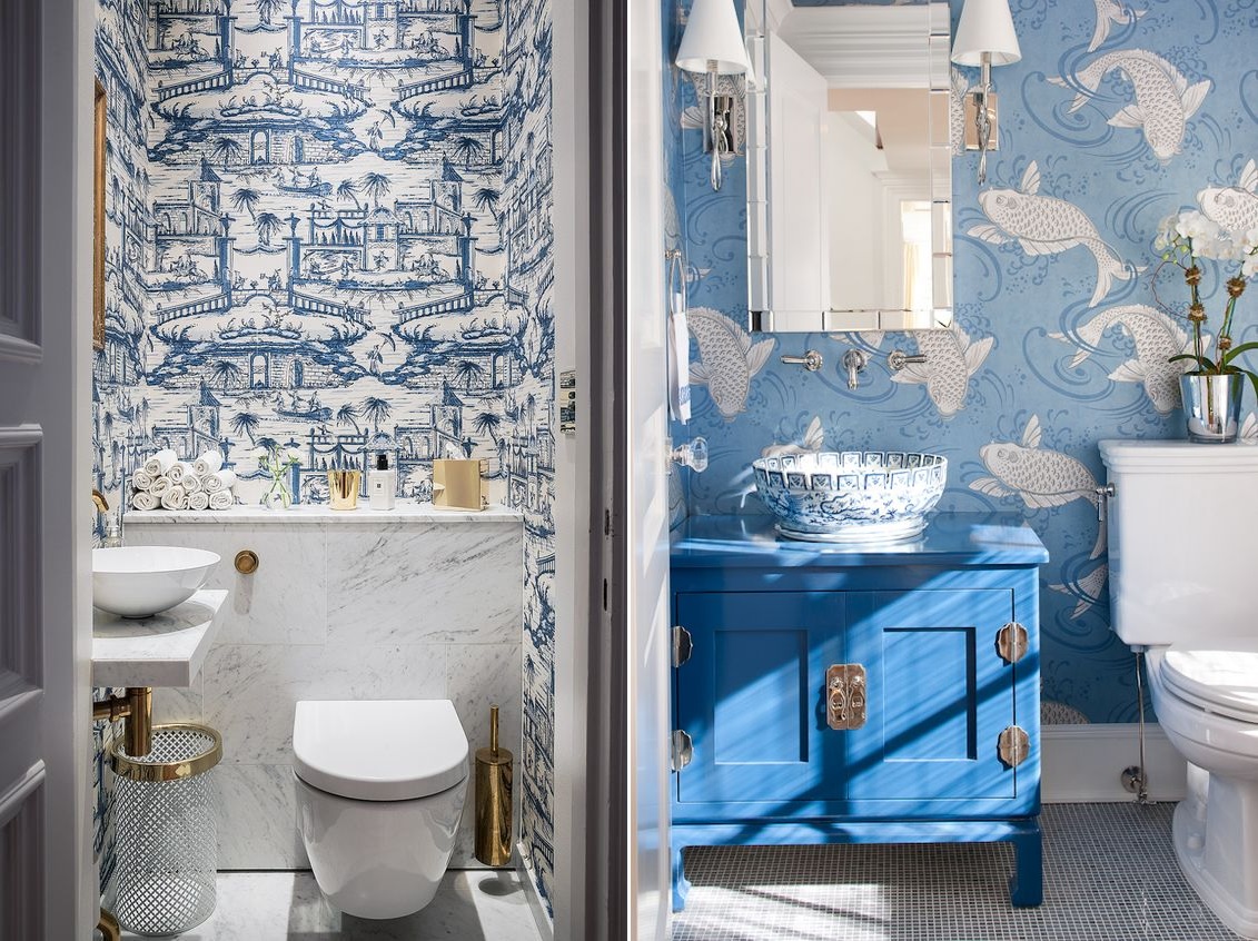 Blue bathroom wallpaper design