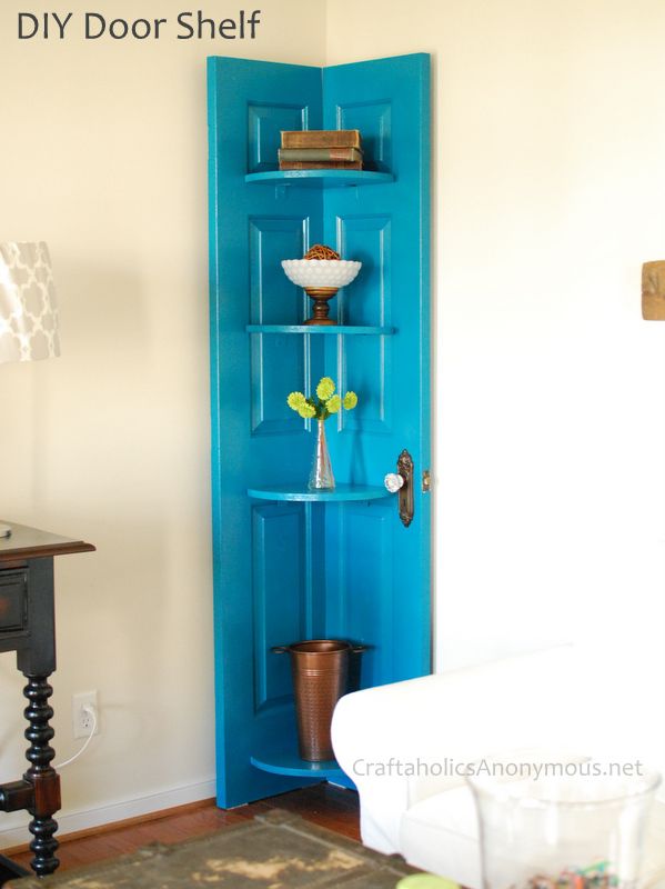 Blue door corner shelf