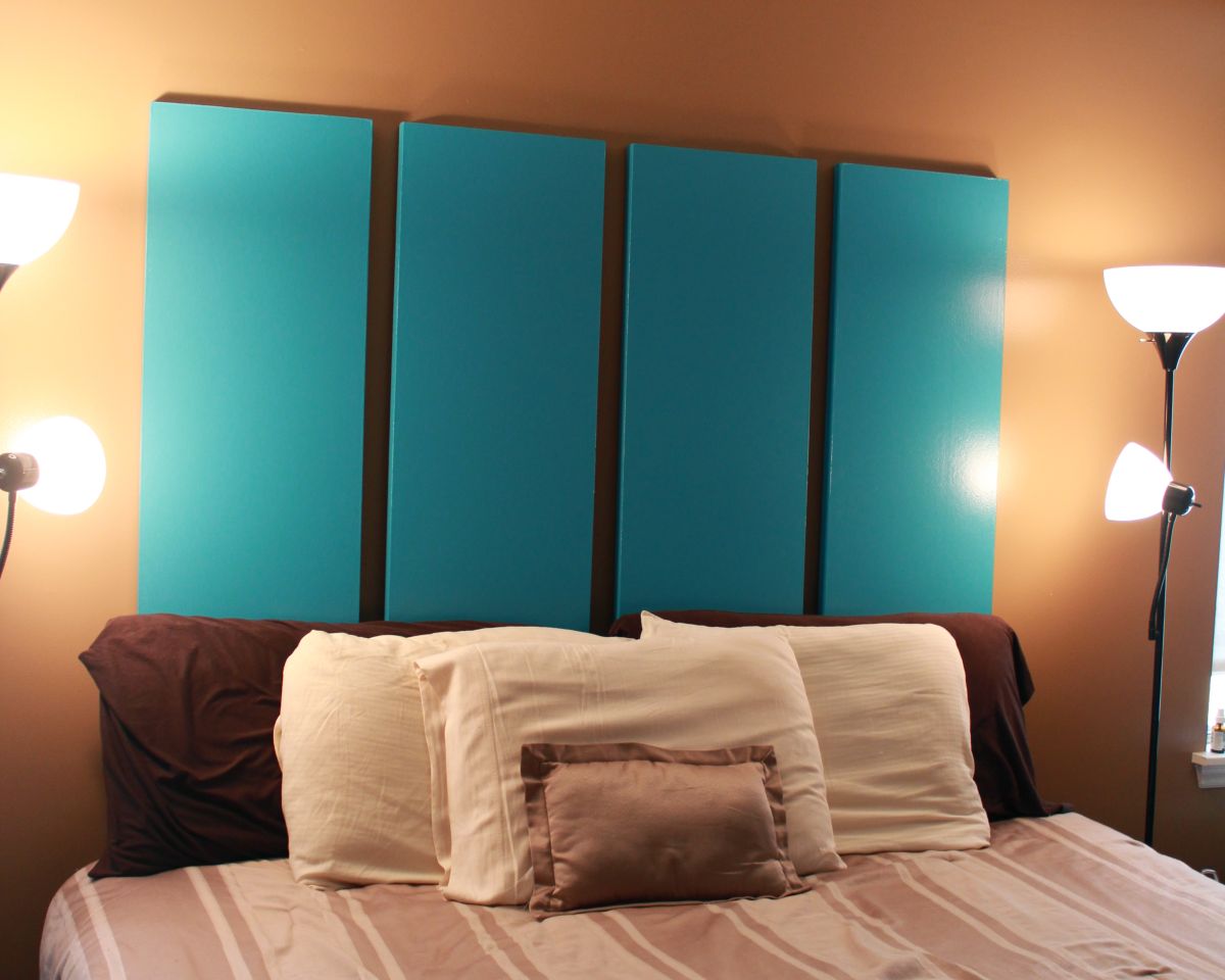 Blue folding closet doors headboard