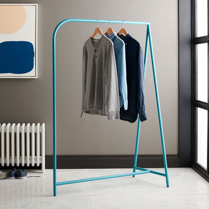 Blue garment clothing rack