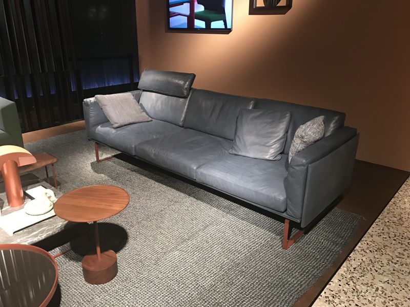 Blue leather 3 seats Cassina collection sofa