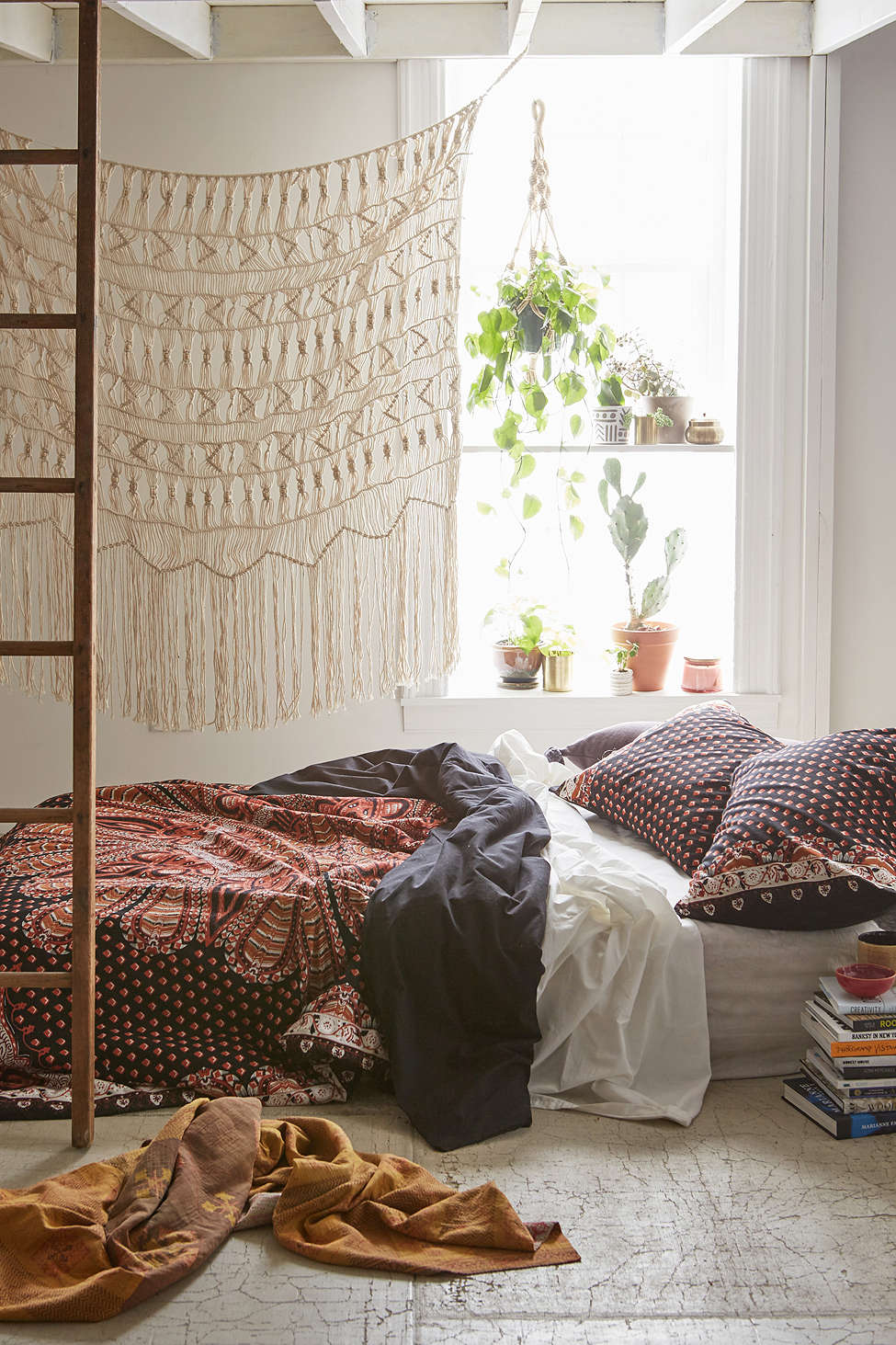 Boho bedroom With Macrame Tapestry