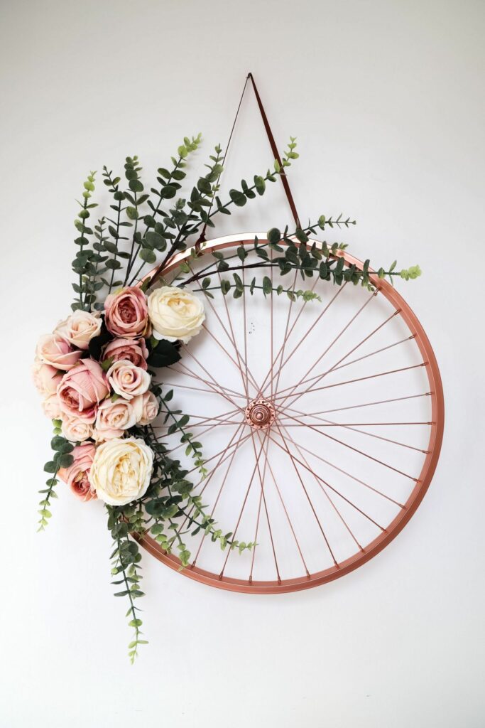 Bohemian bike wheel wreath decoration 683x1024