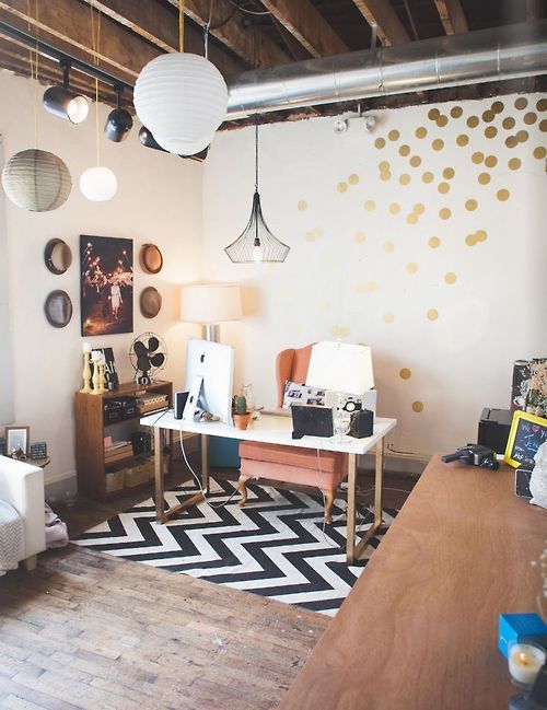 Bohemian room decor with polka dots