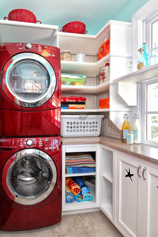 Bold Red Laundry room Washer