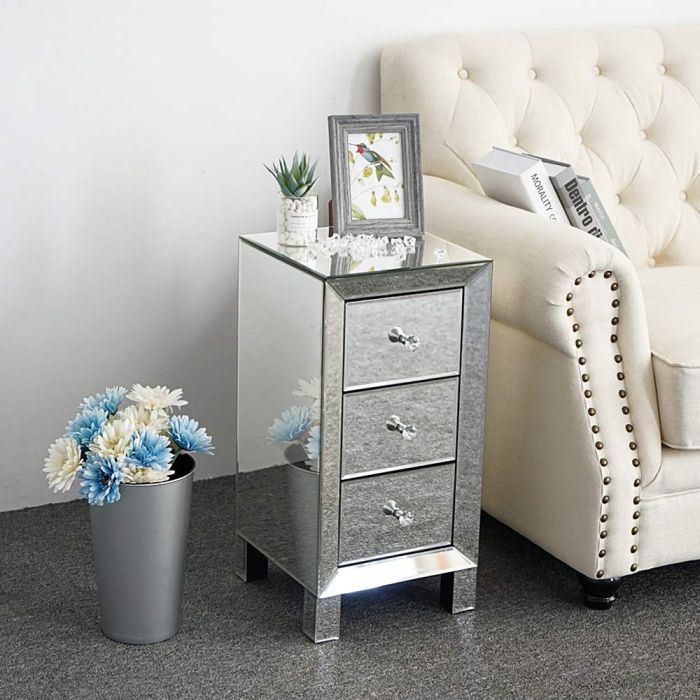 Bonnlo 3-Drawer Mirrored Nightstand