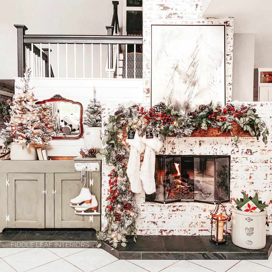 Brick fireplace decor for Holiday