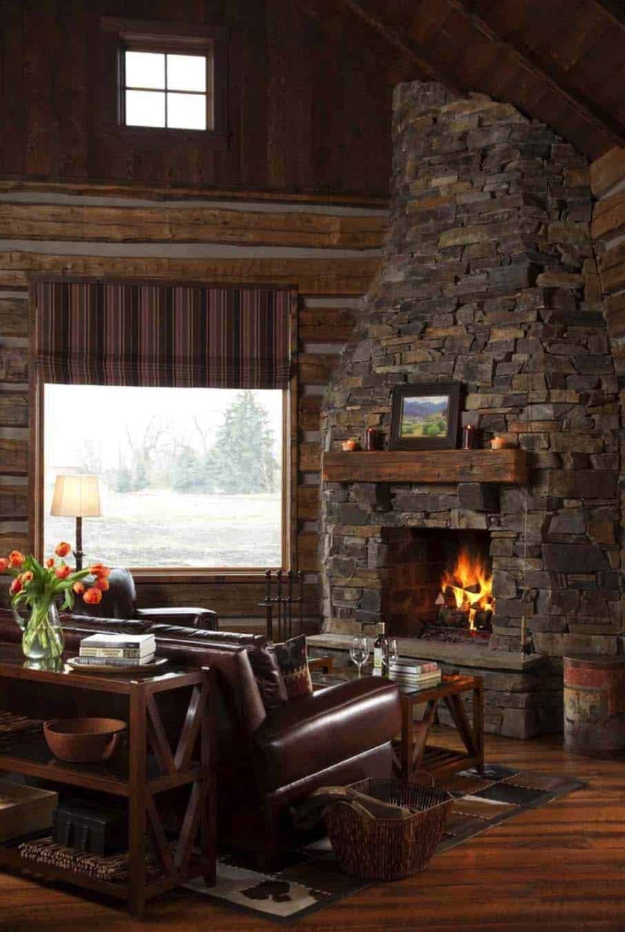 Bridger Mountains Rustic Barn Cabin- fireplace