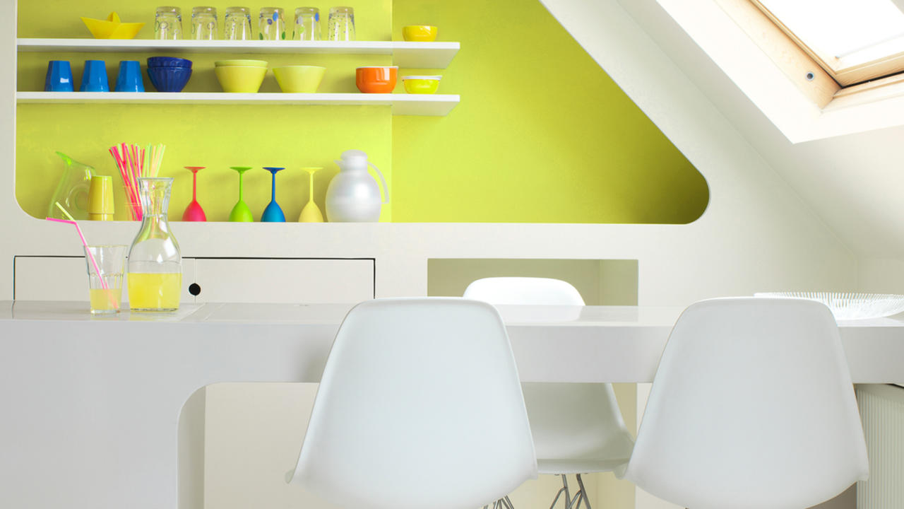 Bright yellow dining area