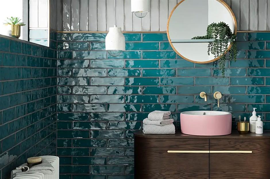 Brighten A Bathroom With Peacock Blue Tile