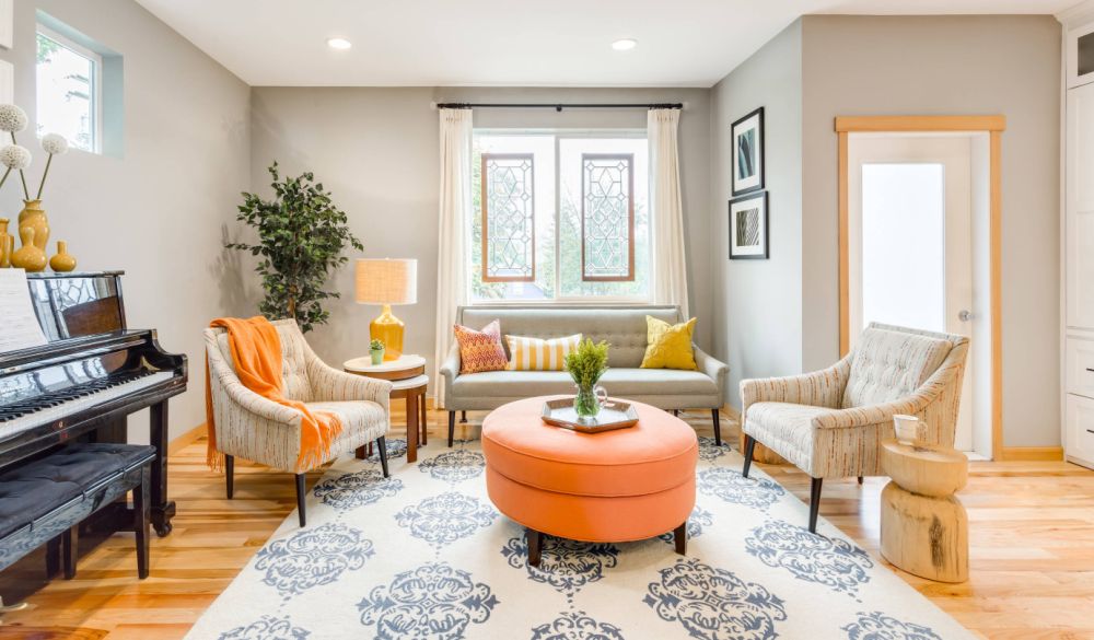 Orange and yellow can make a big impact as accent colors.