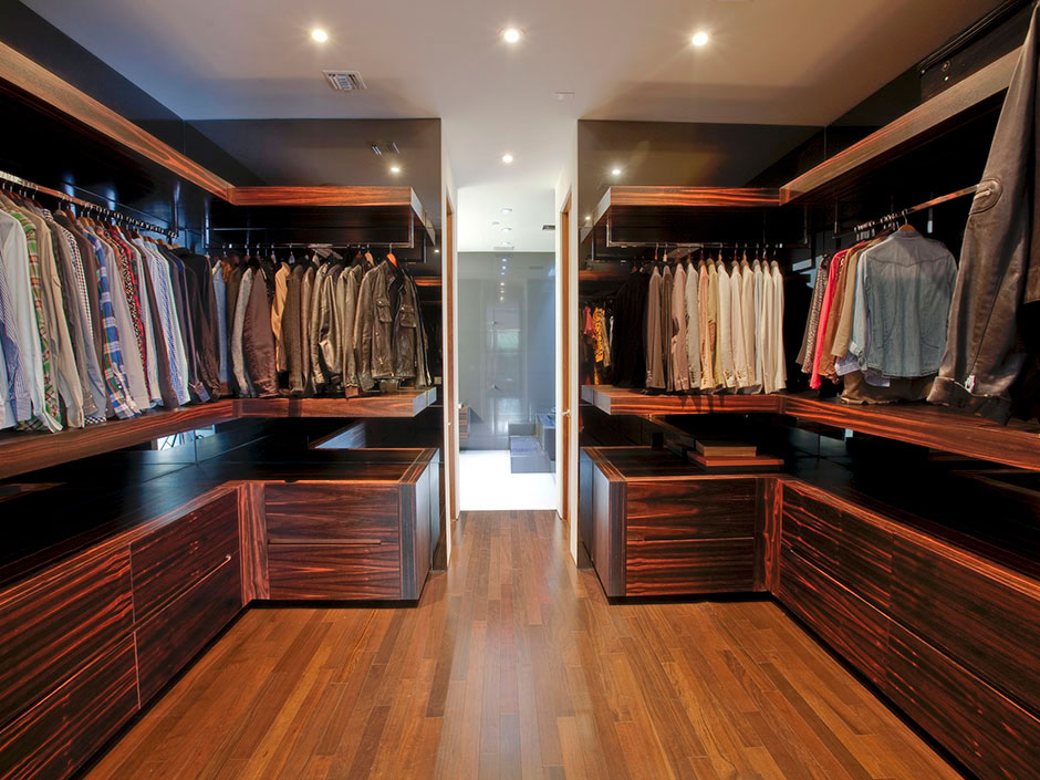 Brown furniture for a Beverly Hills walk in closet