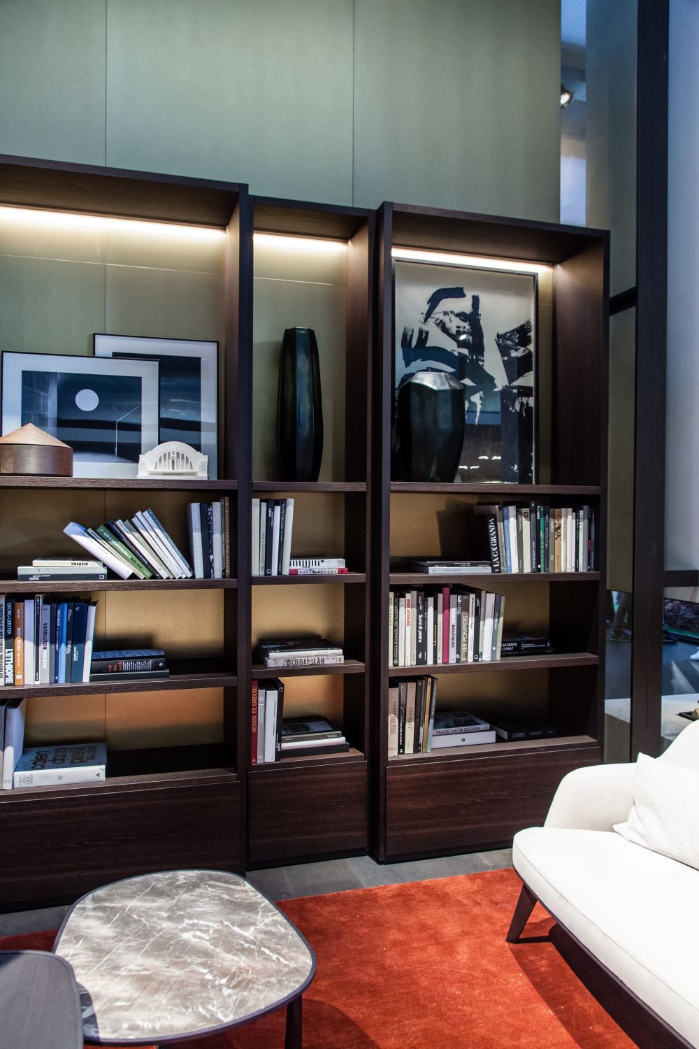 Brown living room furniture with books storage