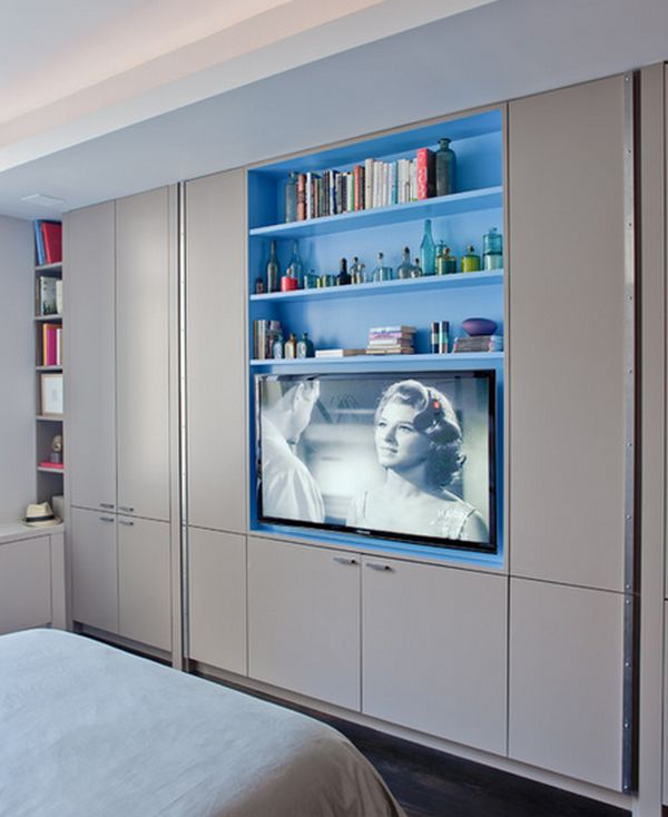 Built-in TV and shelves.