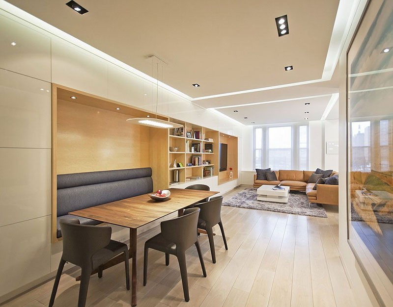Built in bench for dining area - black chairs