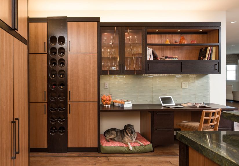 Built in kitchen space for wine