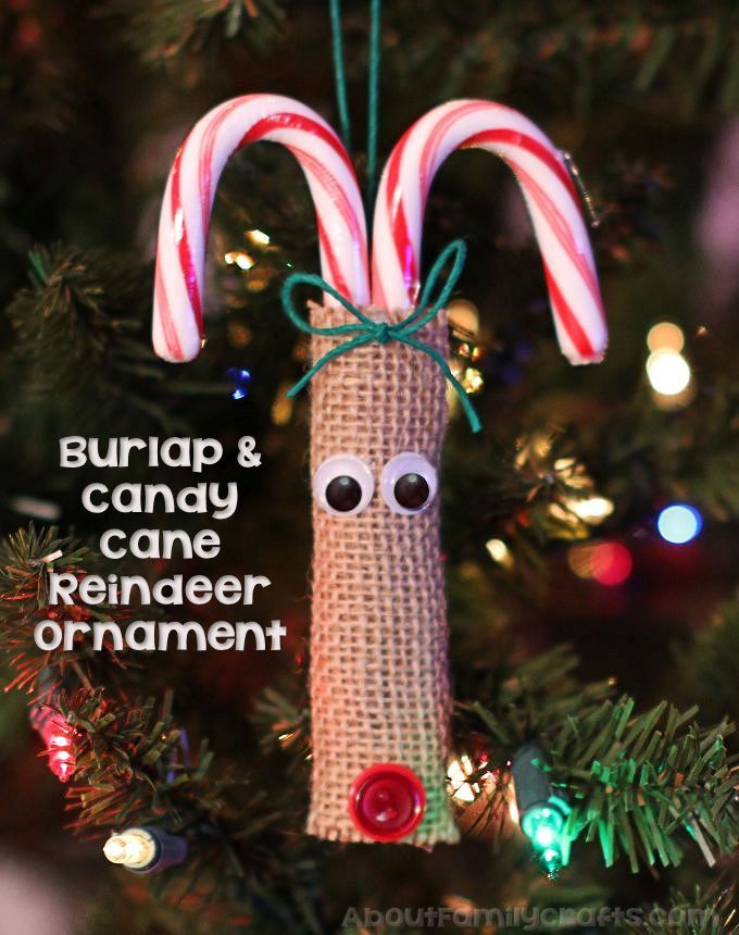 Burlap and Candy Cane Reindeer Ornament