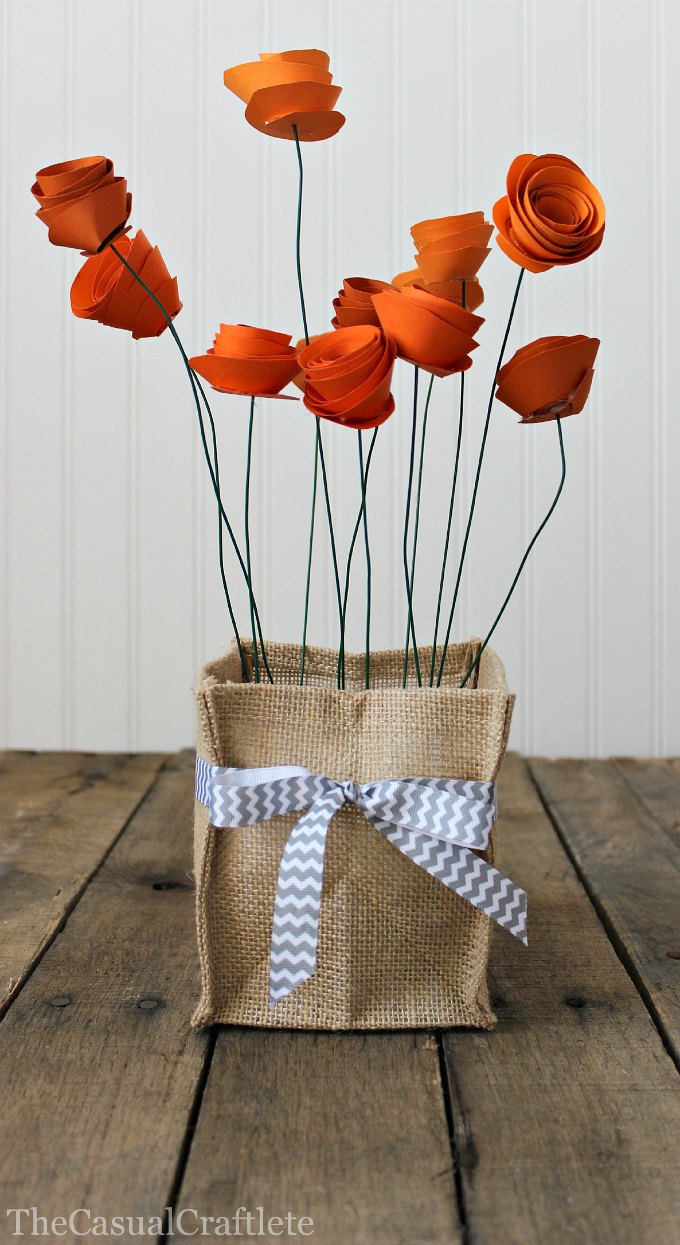 Burlap vase and paper flowers