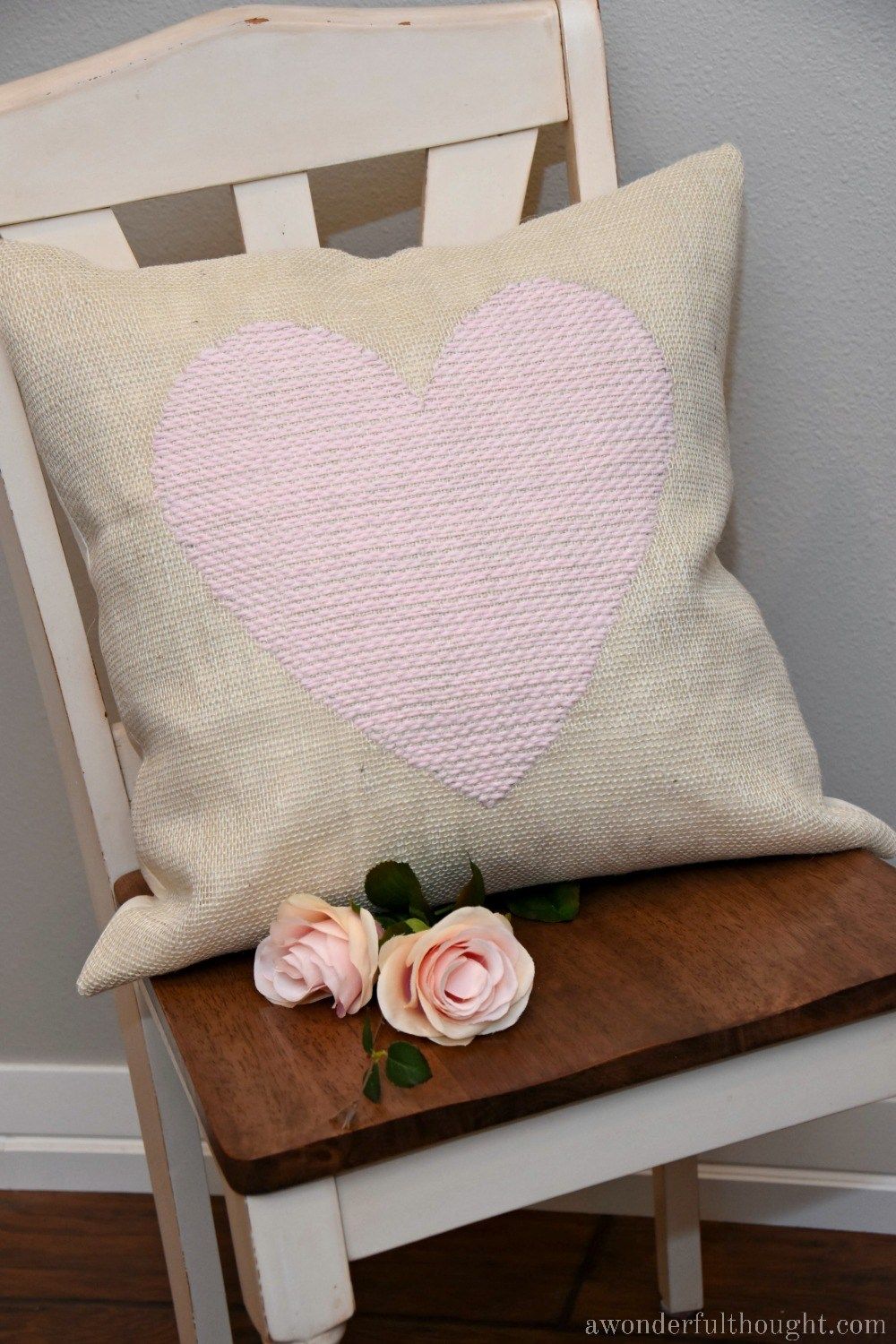 Burlap woven heart pillow